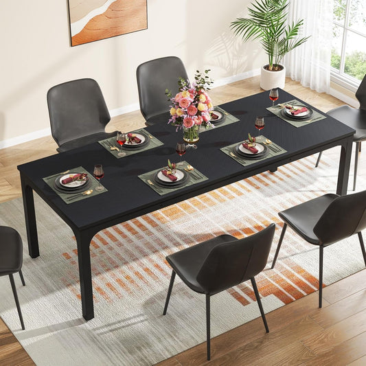 Black 78 Inch Rectangle Dining Table For 6 To 8 People