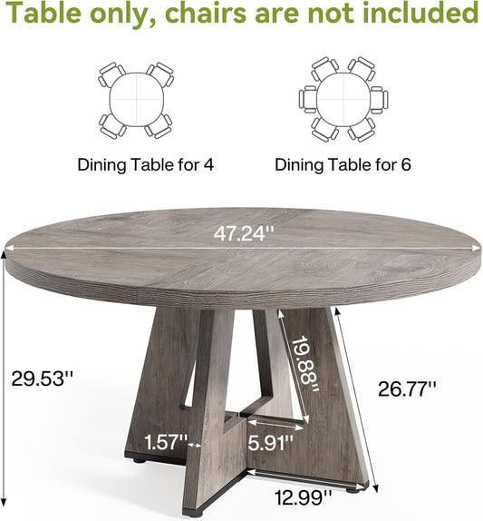 Round 47 Inch Dining Table For 4 To 6 With Grey Pedestal