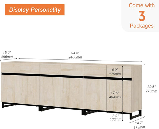 Light Oak TV Stand For 110 Inch TVs With Adjustable Shelves