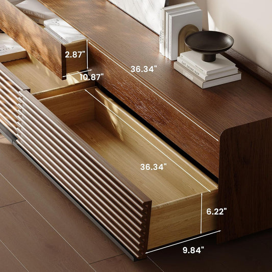 Walnut 78 Inch Mid Century Modern TV Stand With LED Storage