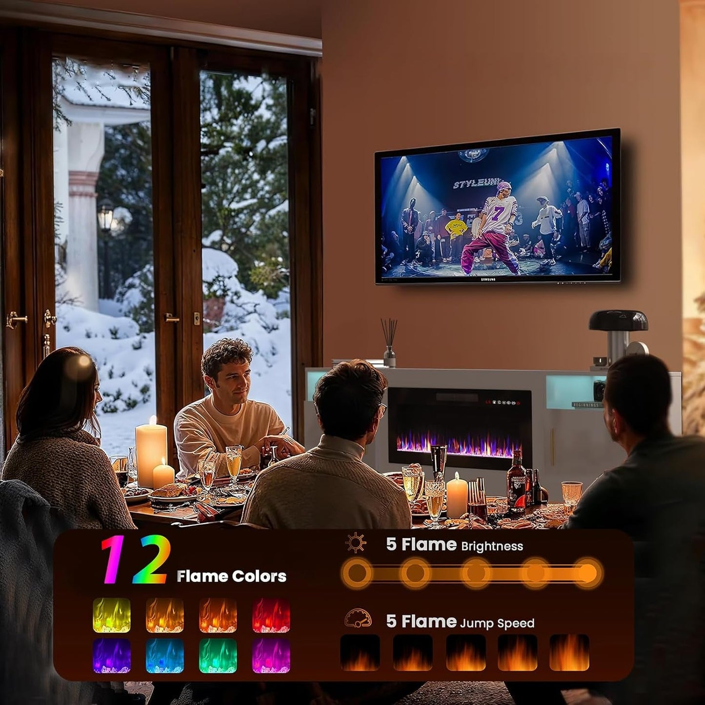 80 Inch Electric Fireplace TV Stand With LED Lights