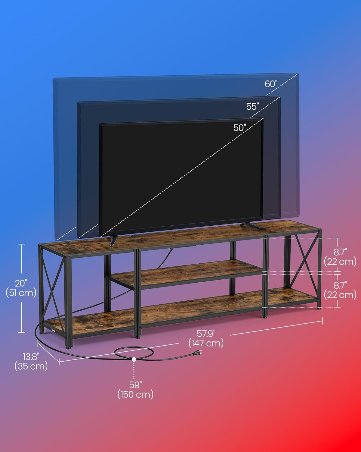 60-Inch TV Stand With Built-In Outlets And LED Lights