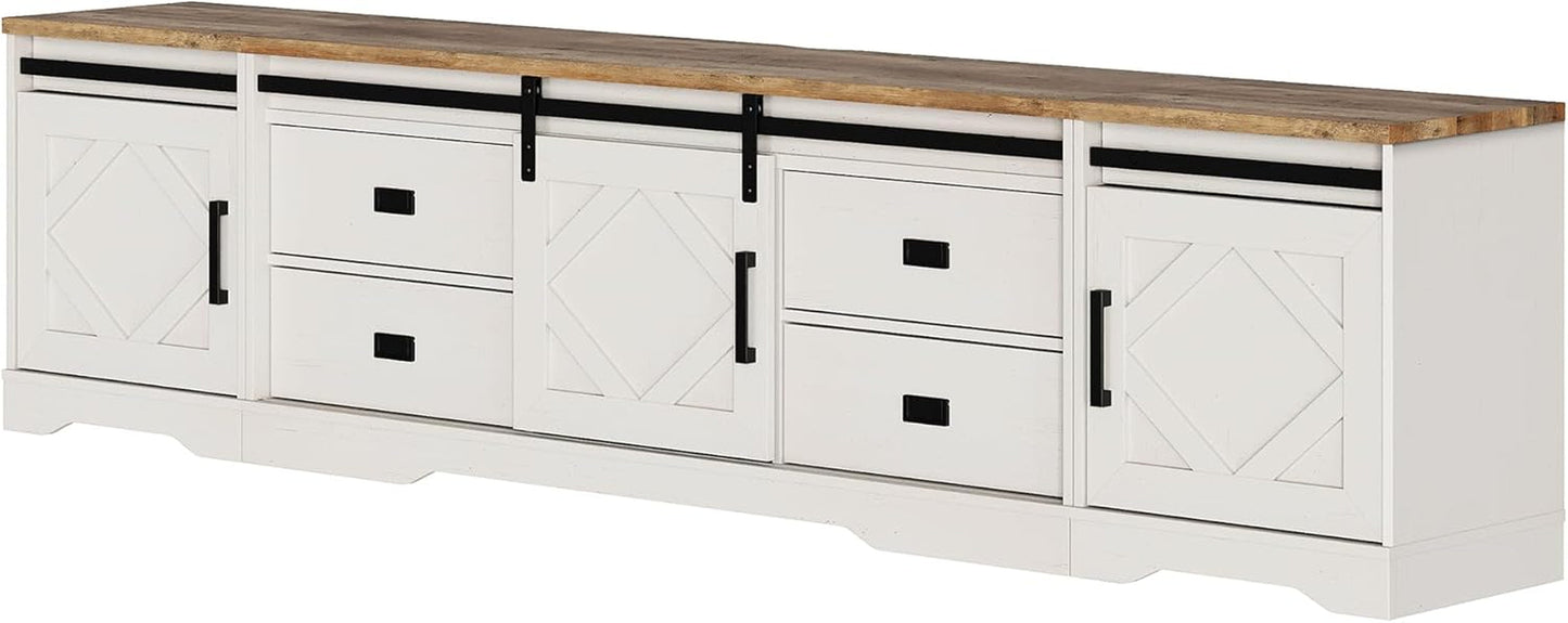 98.4 Inch Wide TV Stand Antique White For Living Room