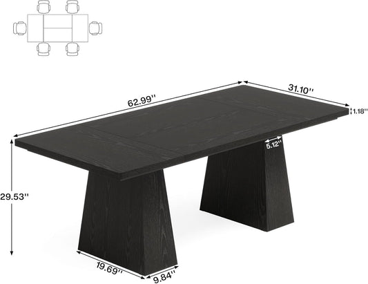 63-Inch Black Dining Table For 4 To 6 Guests For Kitchen And Dining