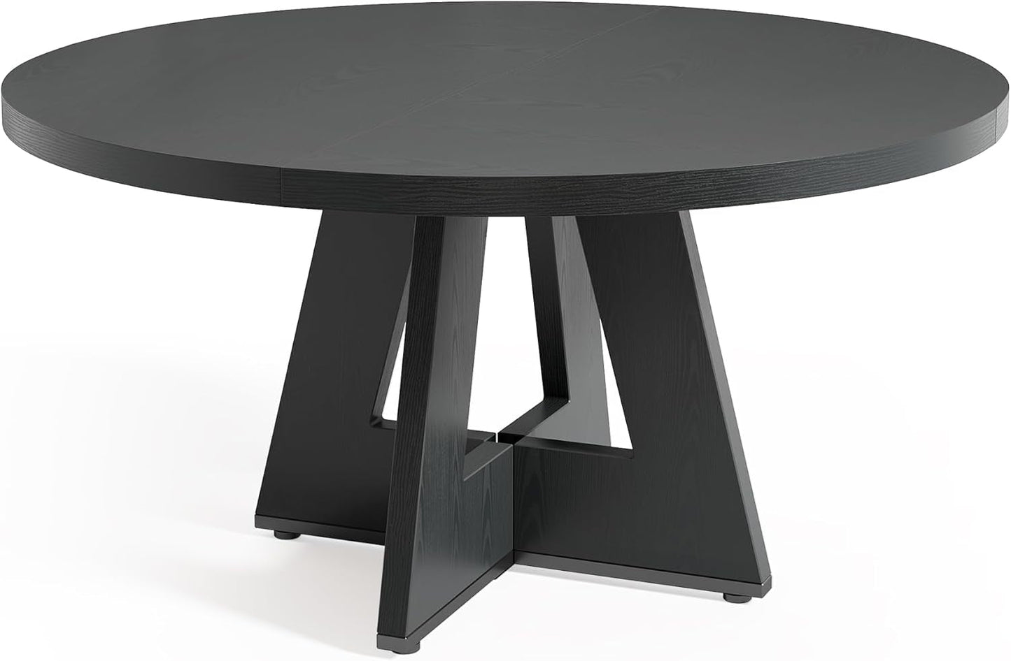 47 Inch Round Dining Table Black With Wooden Pedestal Base