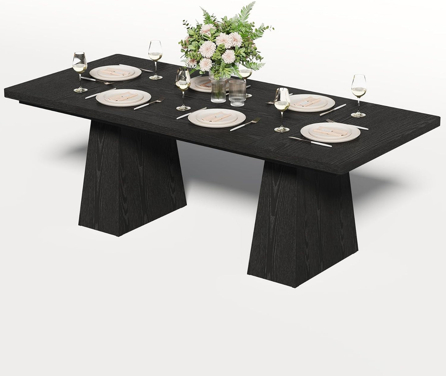 Wooden Dining Table for 6 with Heavy Duty Legs Black