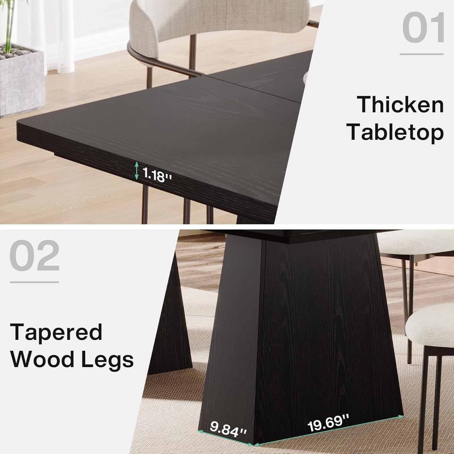63-Inch Black Dining Table For 4 To 6 Guests For Kitchen And Dining