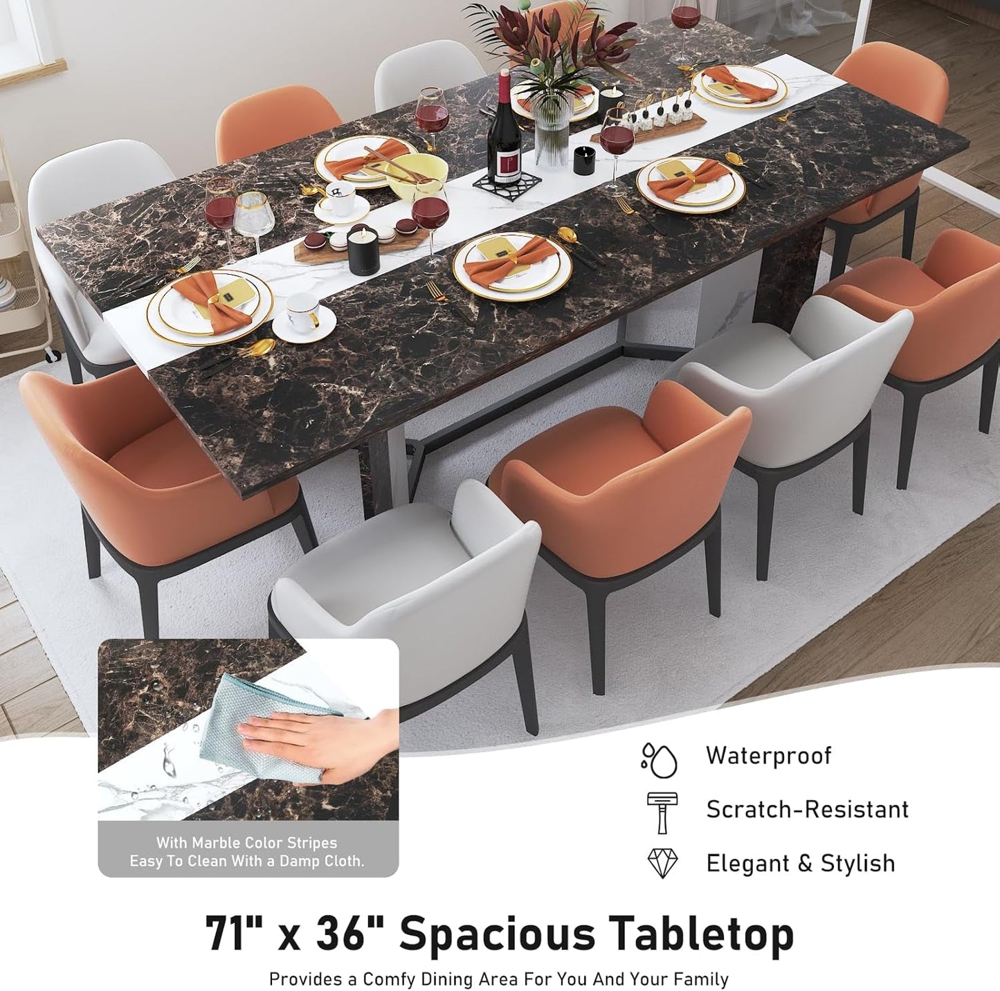 71In Rectangular Dining Table With Waterproof Marble Top