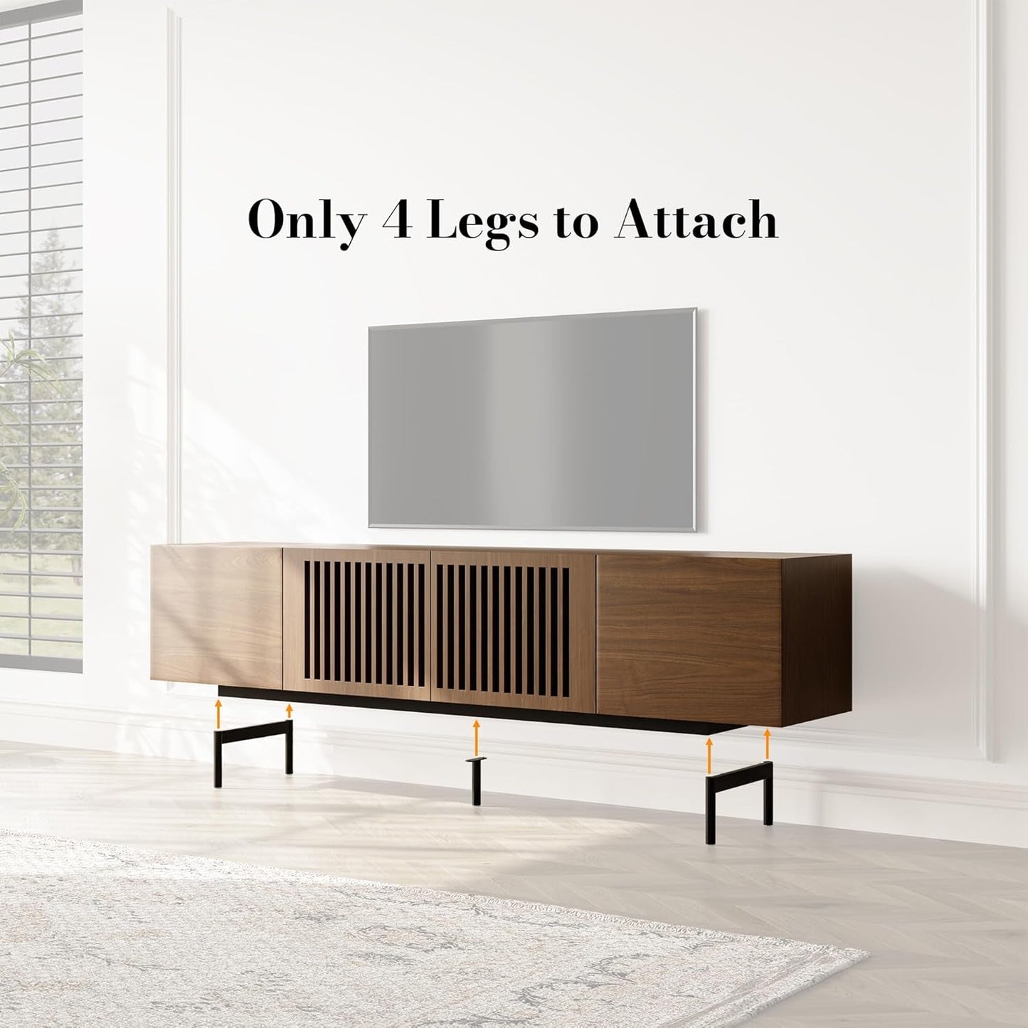 Solid Wood TV Stand For 70 To 75 Inch TV With Walnut Veneer