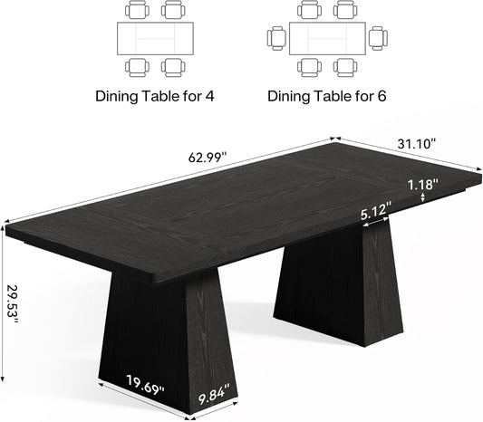 Wooden Dining Table for 6 with Heavy Duty Legs Black