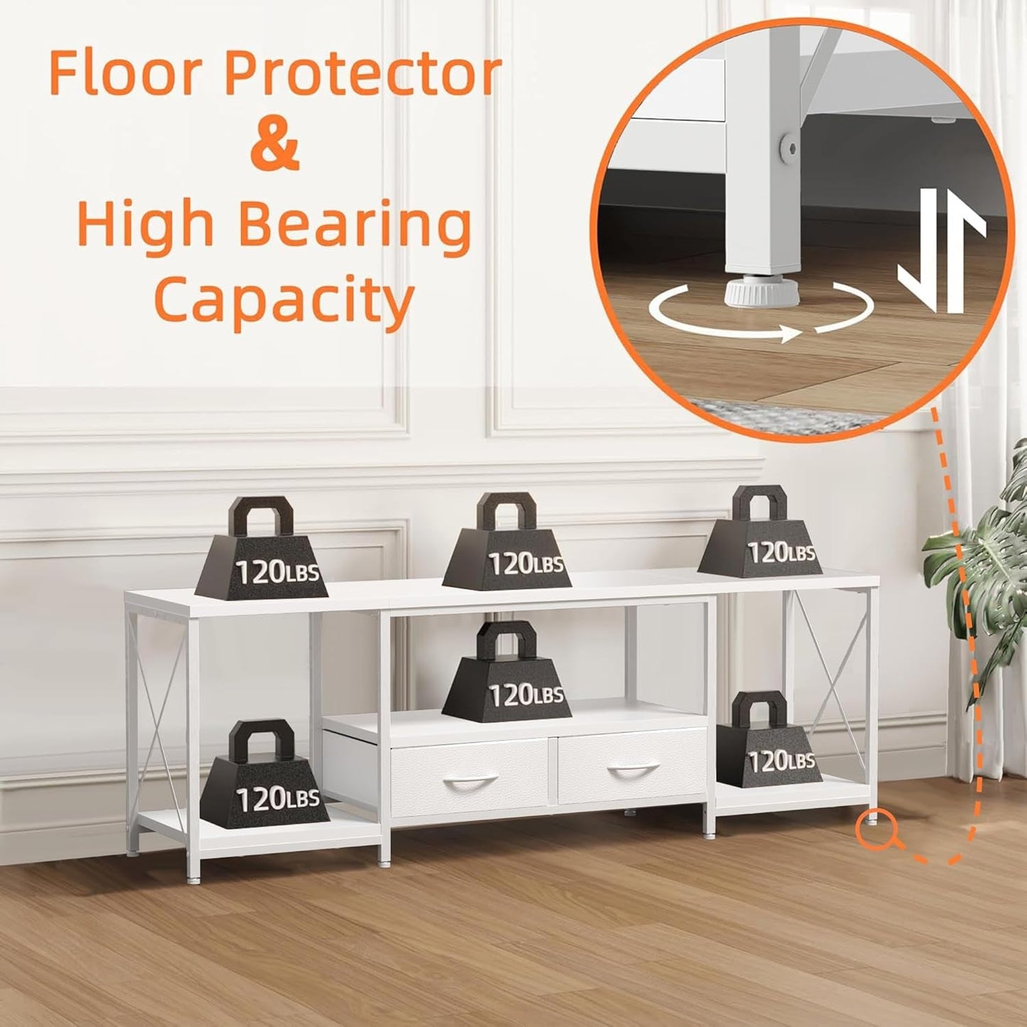 TV Stand For 55 To 65 Inch TV With Fabric Drawers Sturdy