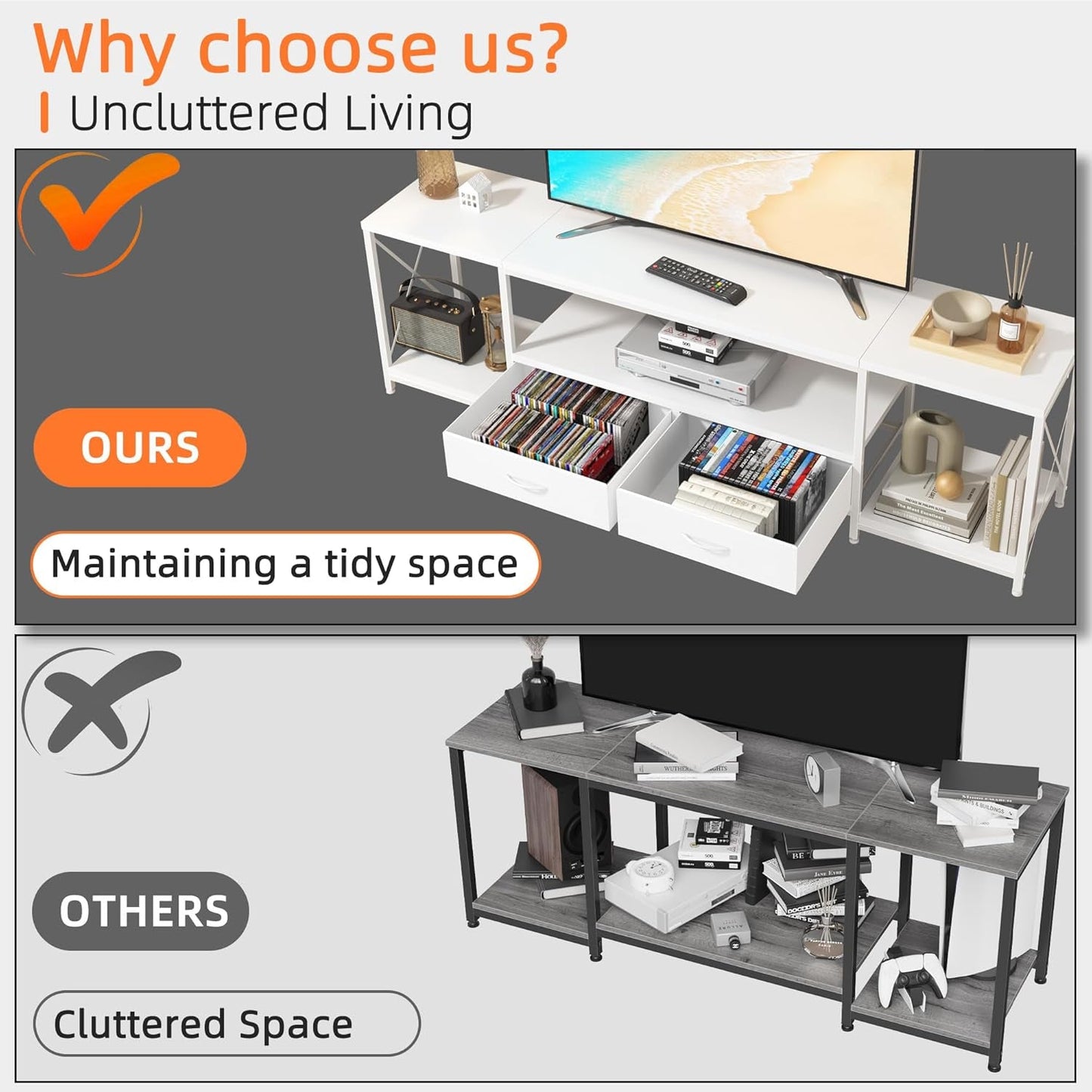 TV Stand For 55 To 65 Inch TV With Fabric Drawers Sturdy