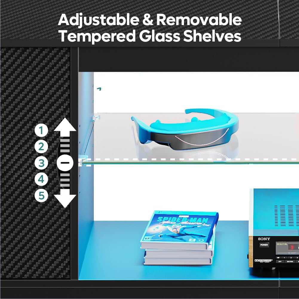 LED TV Stand 55 60 65 Inch With Adjustable Glass Shelves