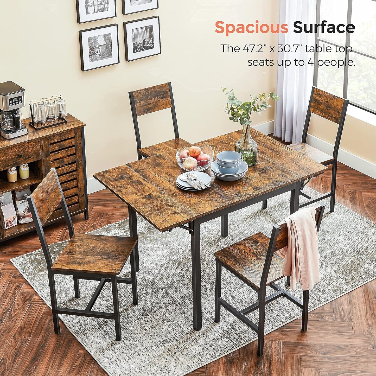 Folding Dining Table Drop Leaf Extendable Brown For Small Spaces Seats