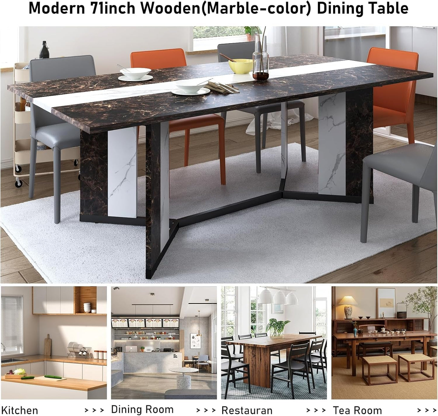 71In Rectangular Dining Table With Waterproof Marble Top