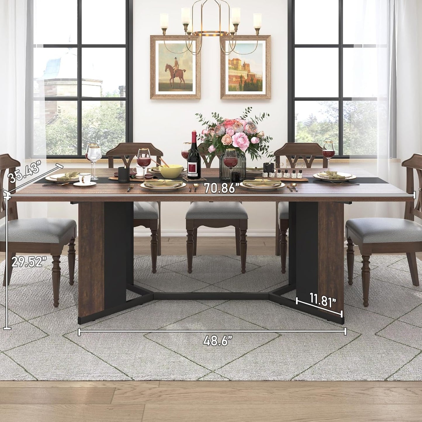 71In Large Rectangular Dining Table With Brown Tabletop