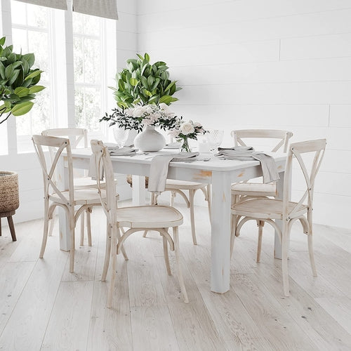 Rustic White Durable Farm Dining Table 60 Inch Long