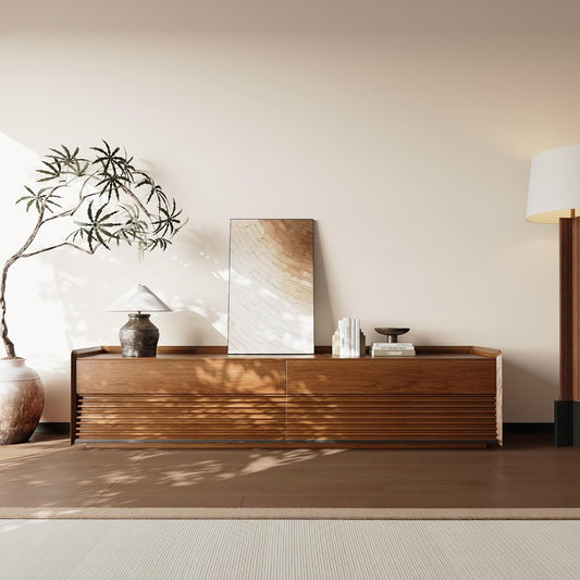 Walnut 78 Inch Mid Century Modern TV Stand With LED Storage