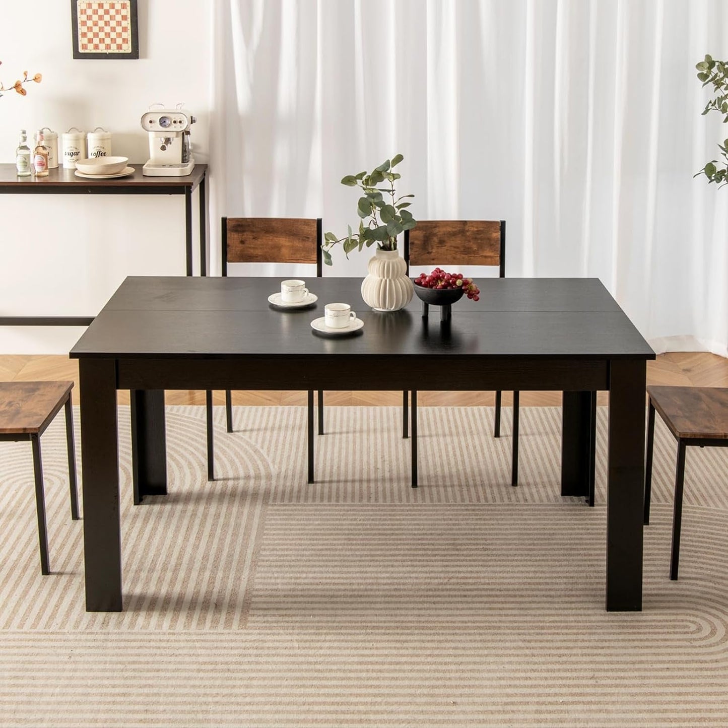 63 Inch Black Dining Table For 6 Modern Home Kitchen