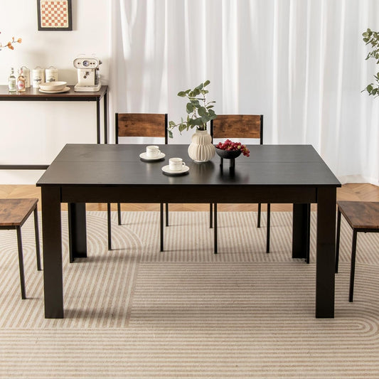 63 Inch Black Dining Table For 6 Modern Home Kitchen