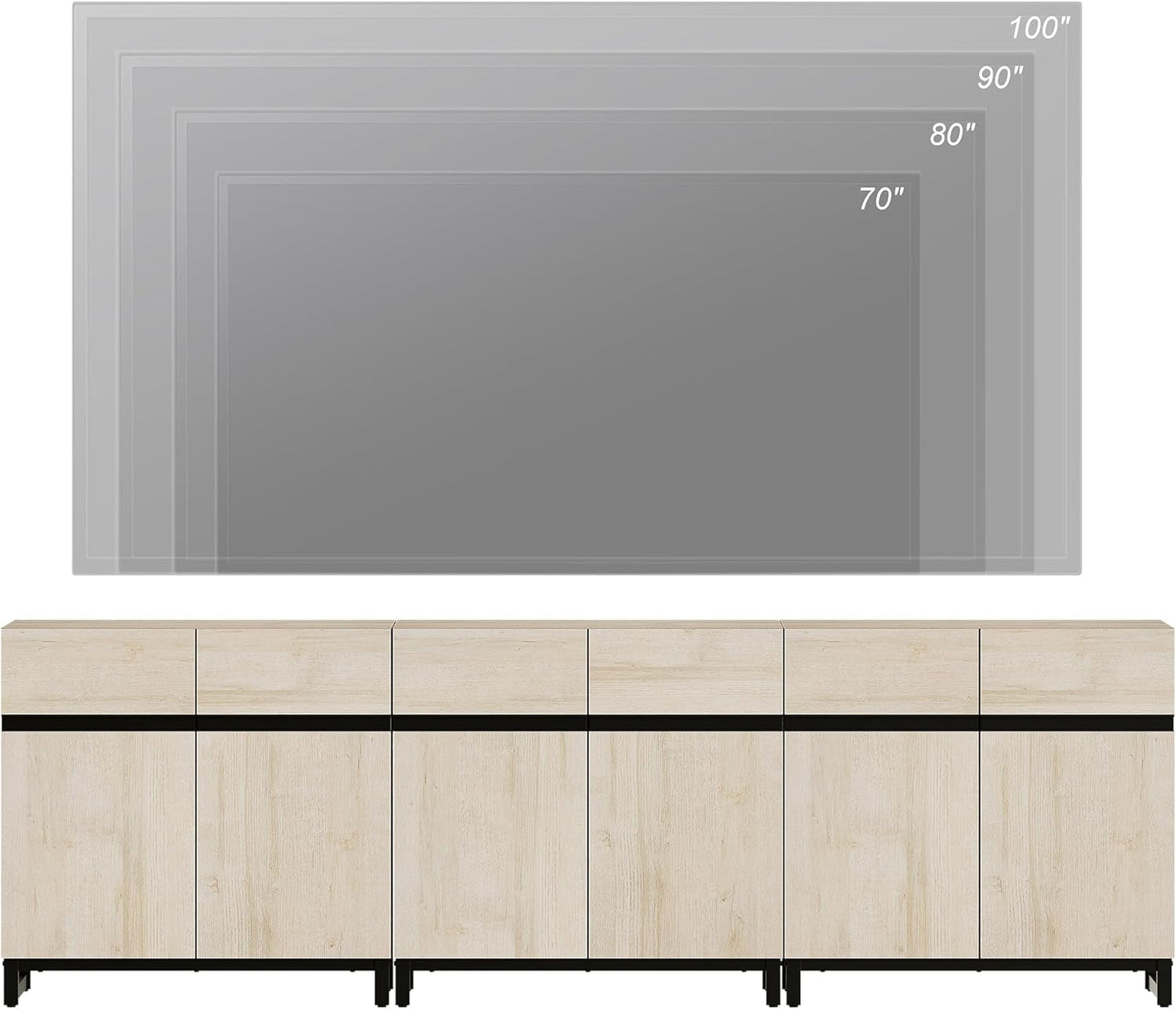 Light Oak TV Stand For 110 Inch TVs With Adjustable Shelves
