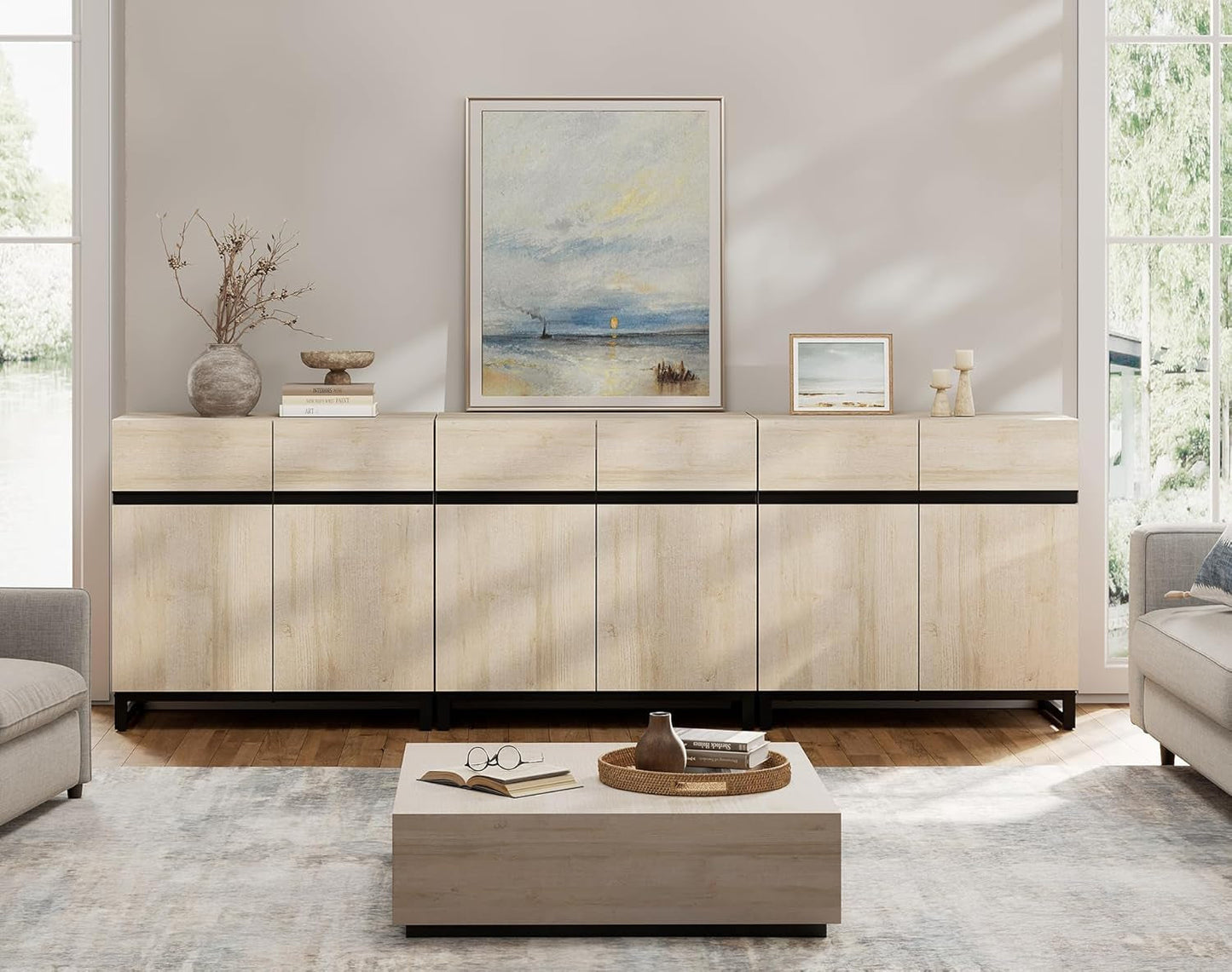 Light Oak TV Stand For 110 Inch TVs With Adjustable Shelves