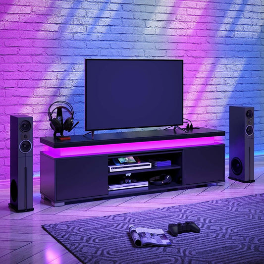 LED TV Stand With Power Outlet And Storage Cabinet