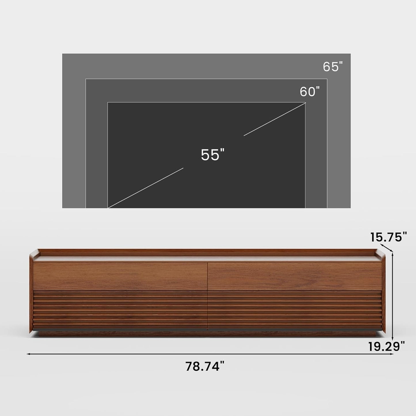 Walnut 78 Inch Mid Century Modern TV Stand With LED Storage