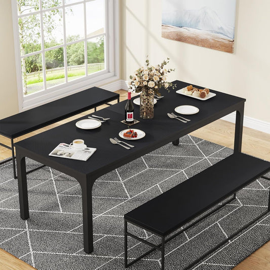 Black 78 Inch Rectangle Dining Table For 6 To 8 People