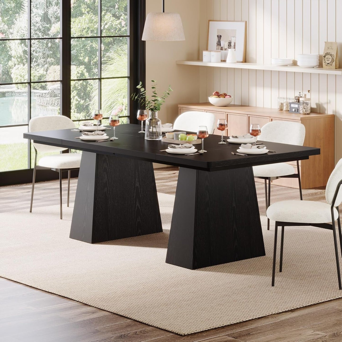 63-Inch Black Dining Table For 4 To 6 Guests For Kitchen And Dining