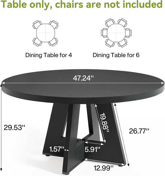 47 Inch Round Dining Table Black With Wooden Pedestal Base