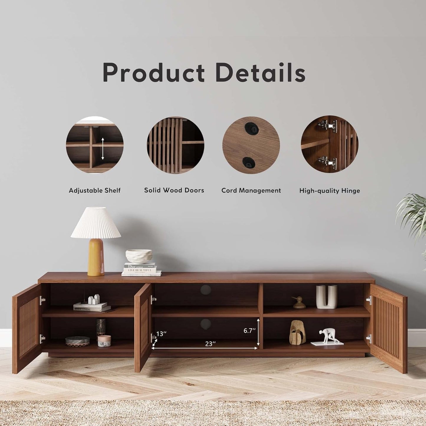 Mid Century Modern TV Stand Solid Wood Console 65 Inch TV