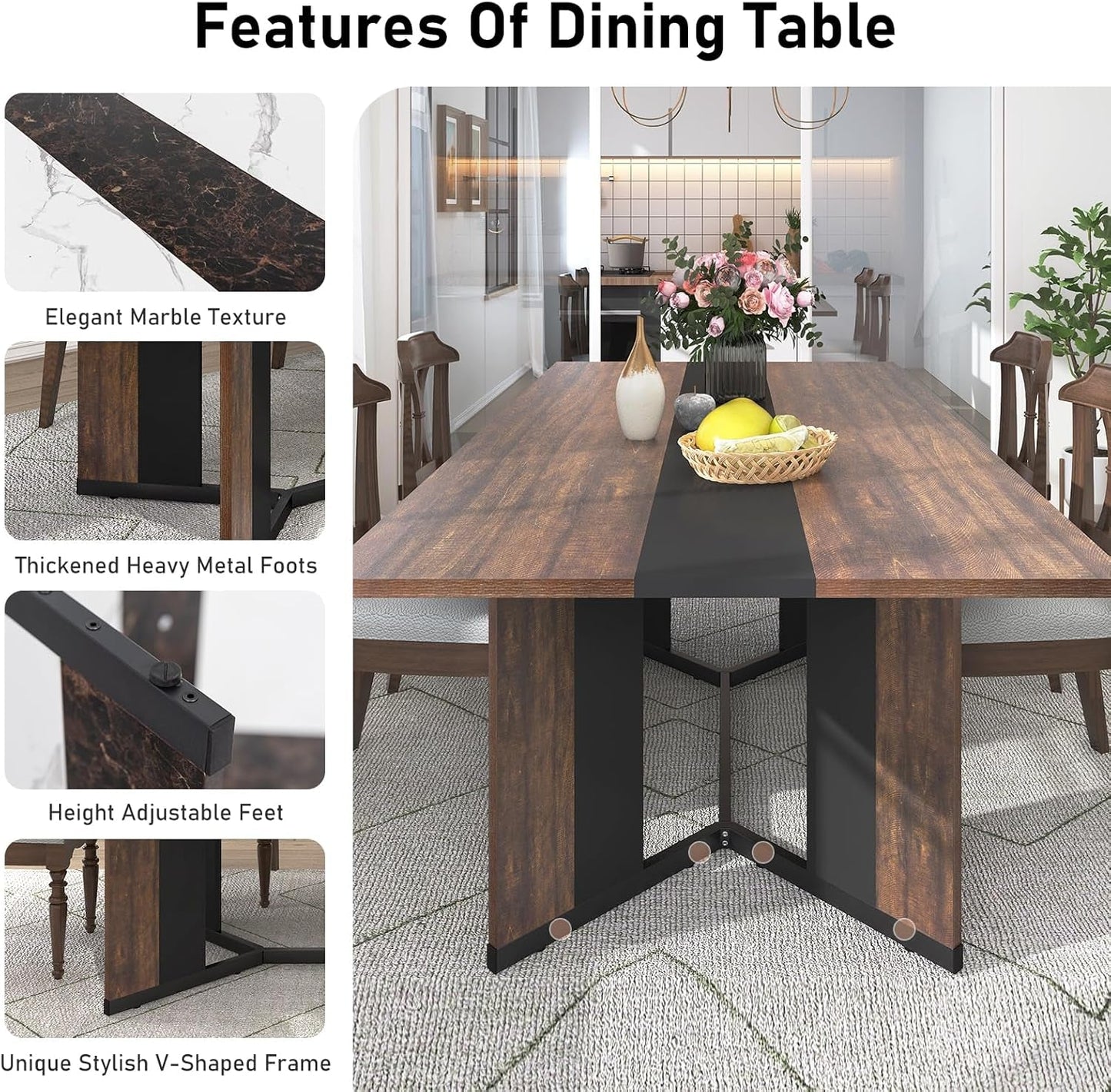 71In Large Rectangular Dining Table With Brown Tabletop