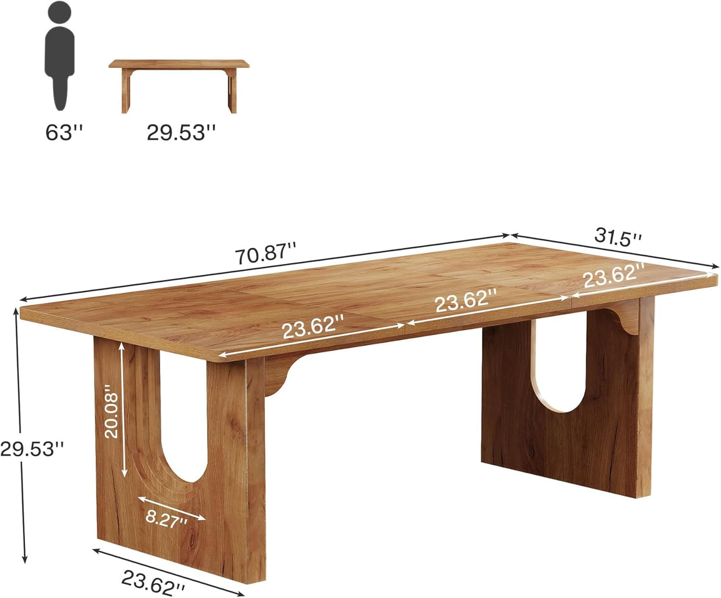 Dining Table 71 Inch Rustic Brown With Wood Pedestal