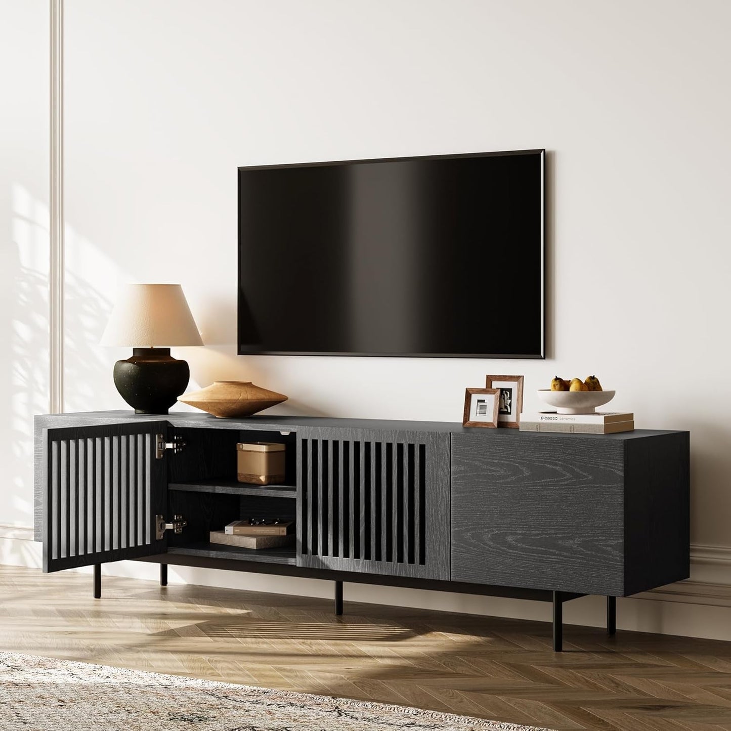 Modern Solid Wood TV Stand For 70 To 75 Inch TVs Black