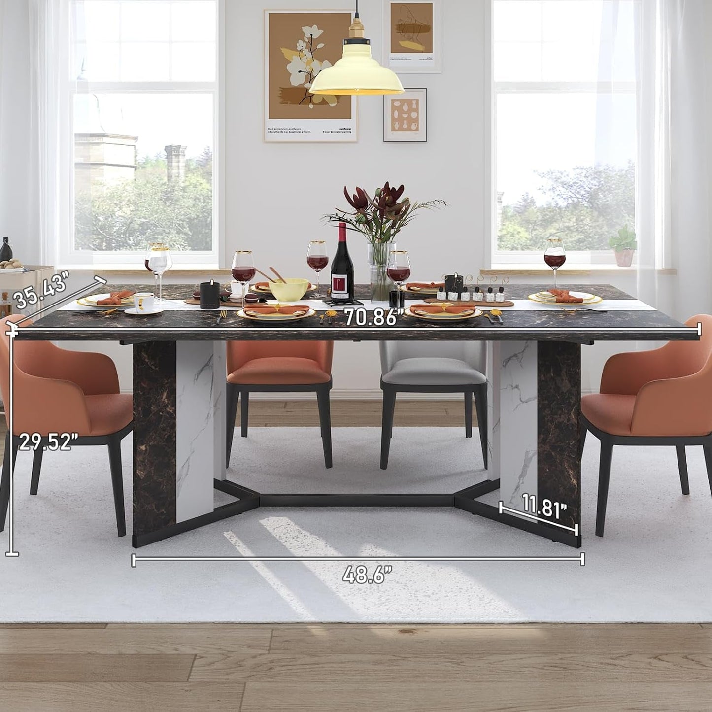 71In Rectangular Dining Table With Waterproof Marble Top