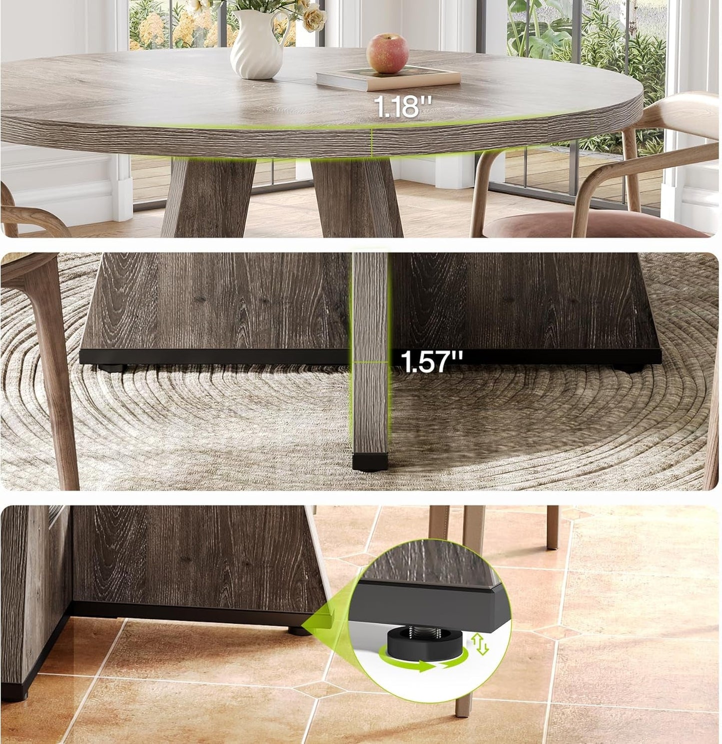 Round 47 Inch Dining Table For 4 To 6 With Grey Pedestal