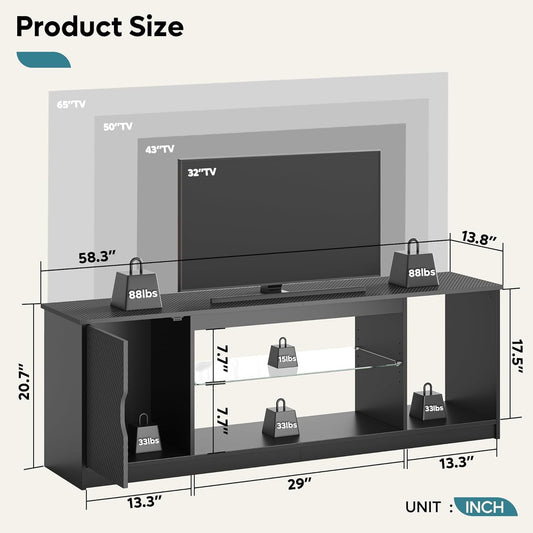 LED TV Stand 55 60 65 Inch With Adjustable Glass Shelves