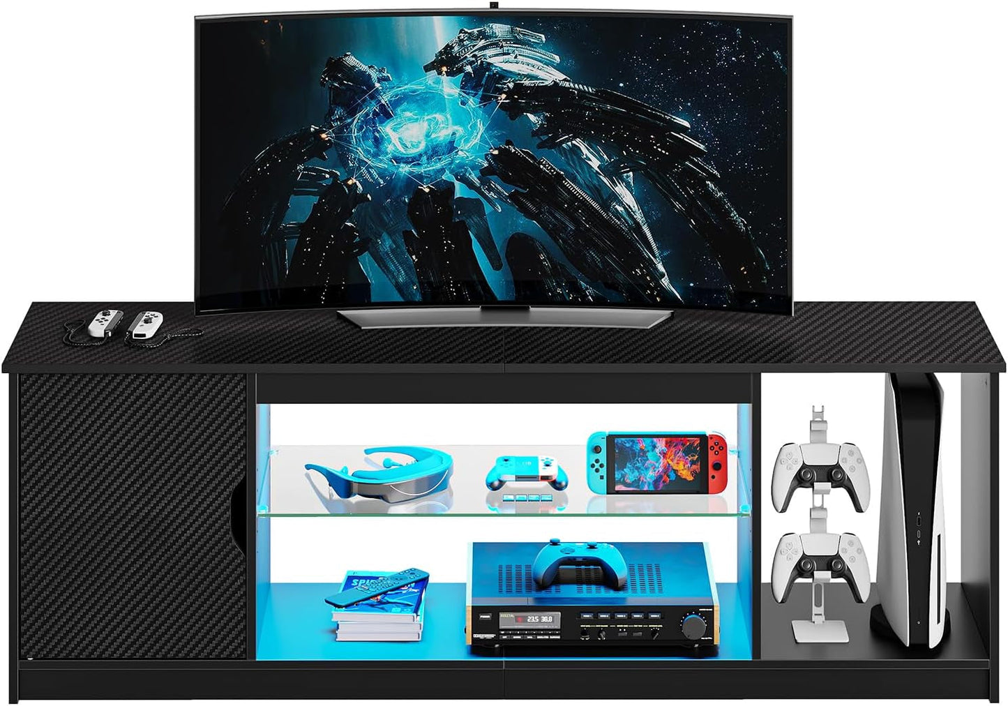 LED TV Stand 55 60 65 Inch With Adjustable Glass Shelves