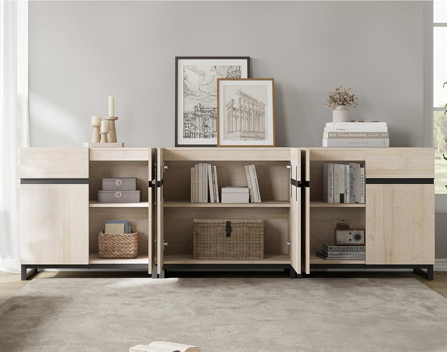 Light Oak TV Stand For 110 Inch TVs With Adjustable Shelves