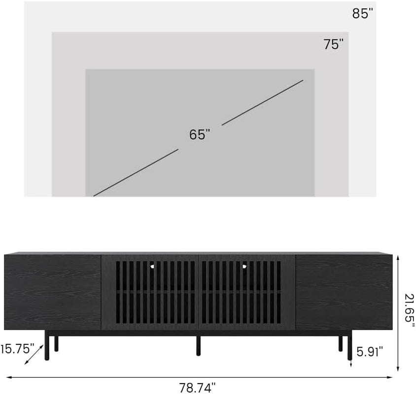 Modern Solid Wood TV Stand For 70 To 75 Inch TVs Black