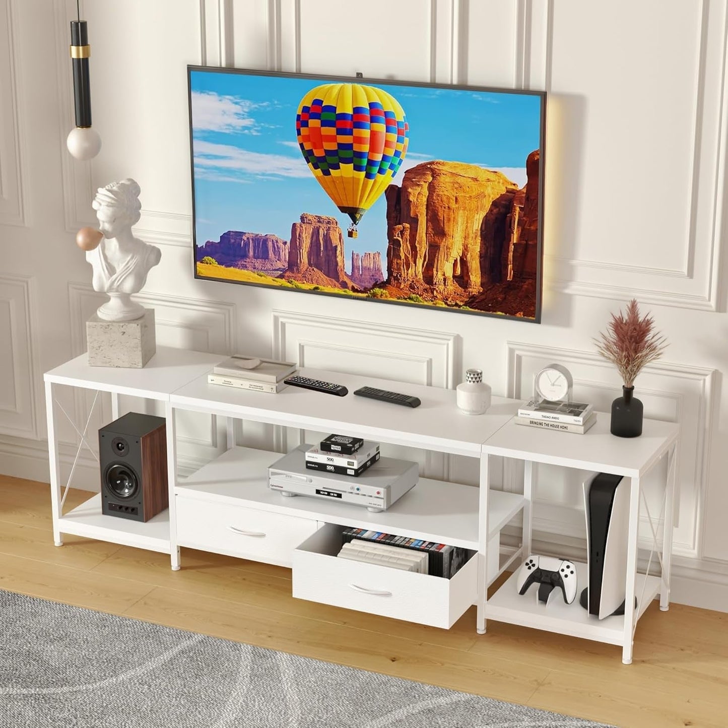 TV Stand For 55 To 65 Inch TV With Fabric Drawers Sturdy