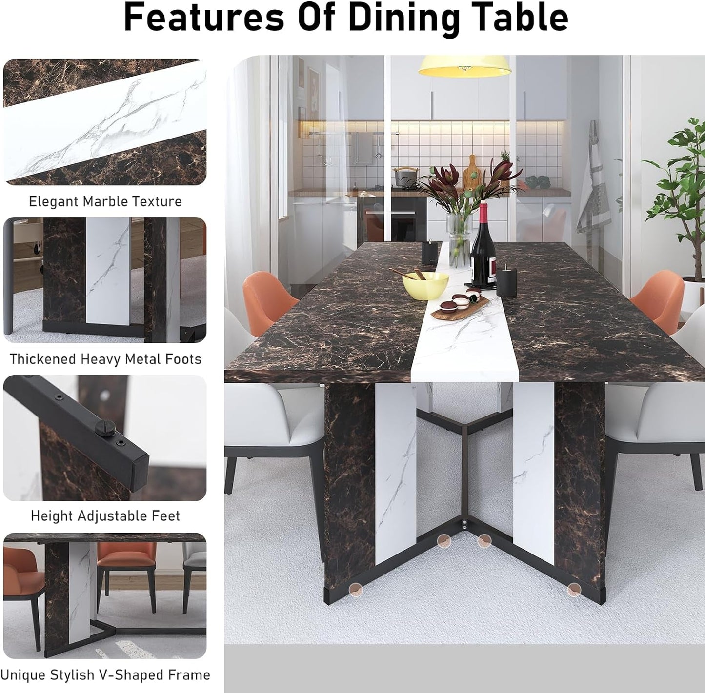 71In Rectangular Dining Table With Waterproof Marble Top