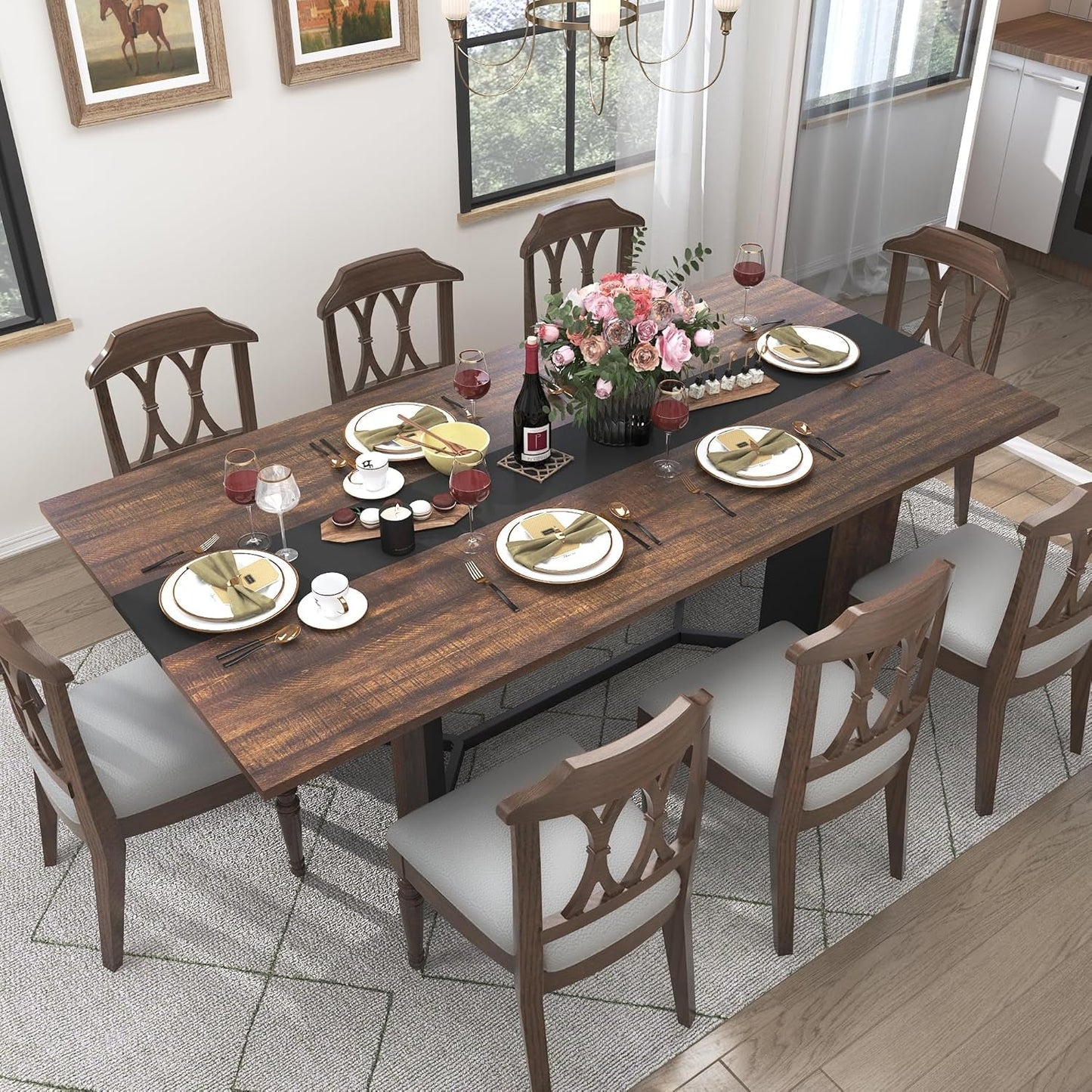 71In Large Rectangular Dining Table With Brown Tabletop