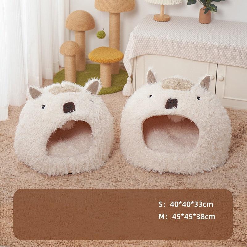 Cozy Alpaca Retreat: Cat And Dog Winter Bed With Cushion