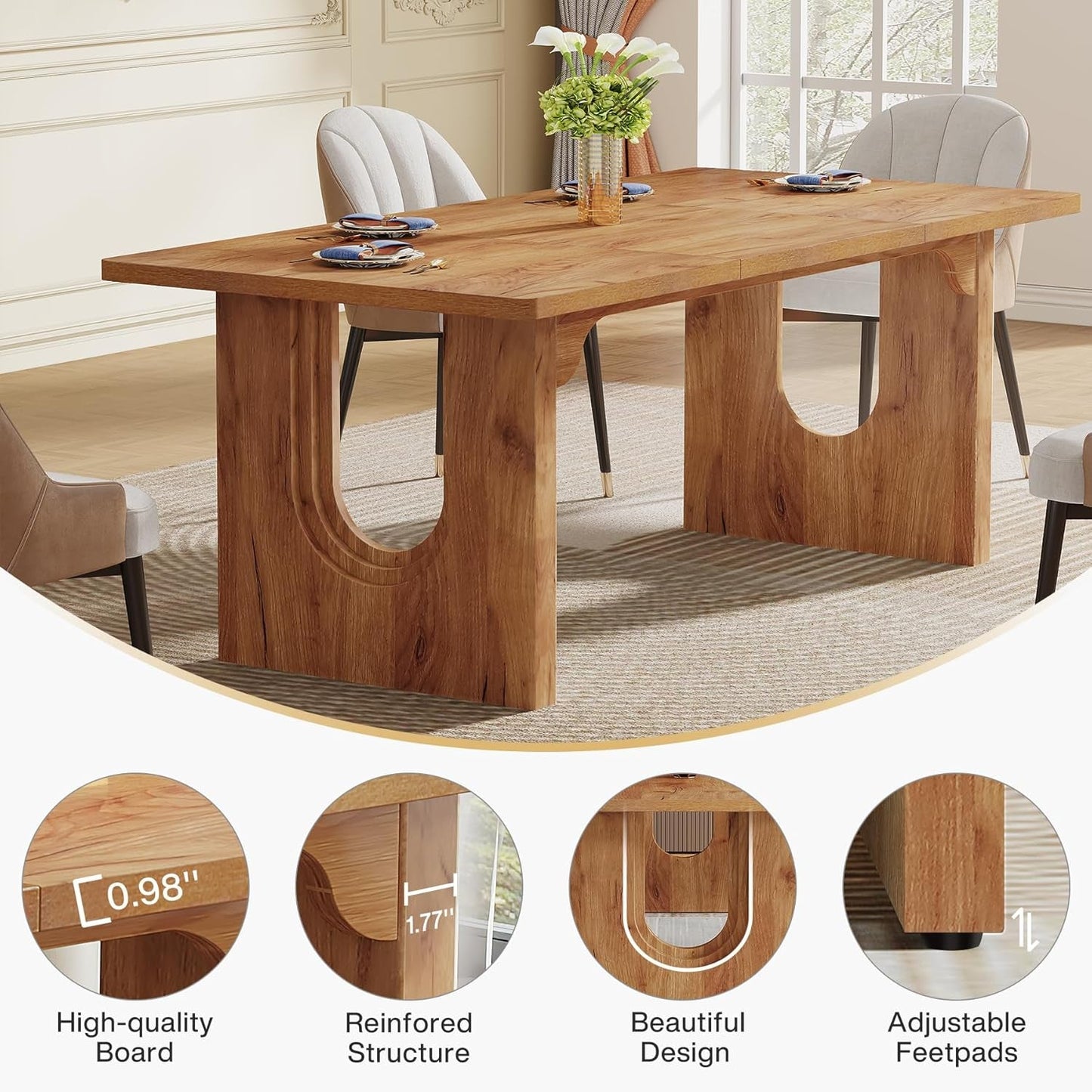 Dining Table 71 Inch Rustic Brown With Wood Pedestal