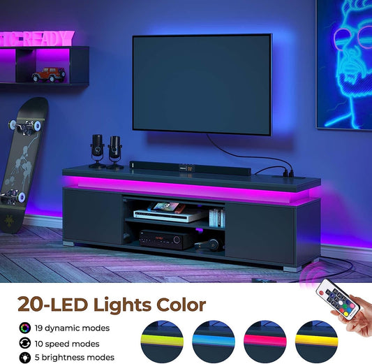 LED TV Stand With Power Outlet And Storage Cabinet