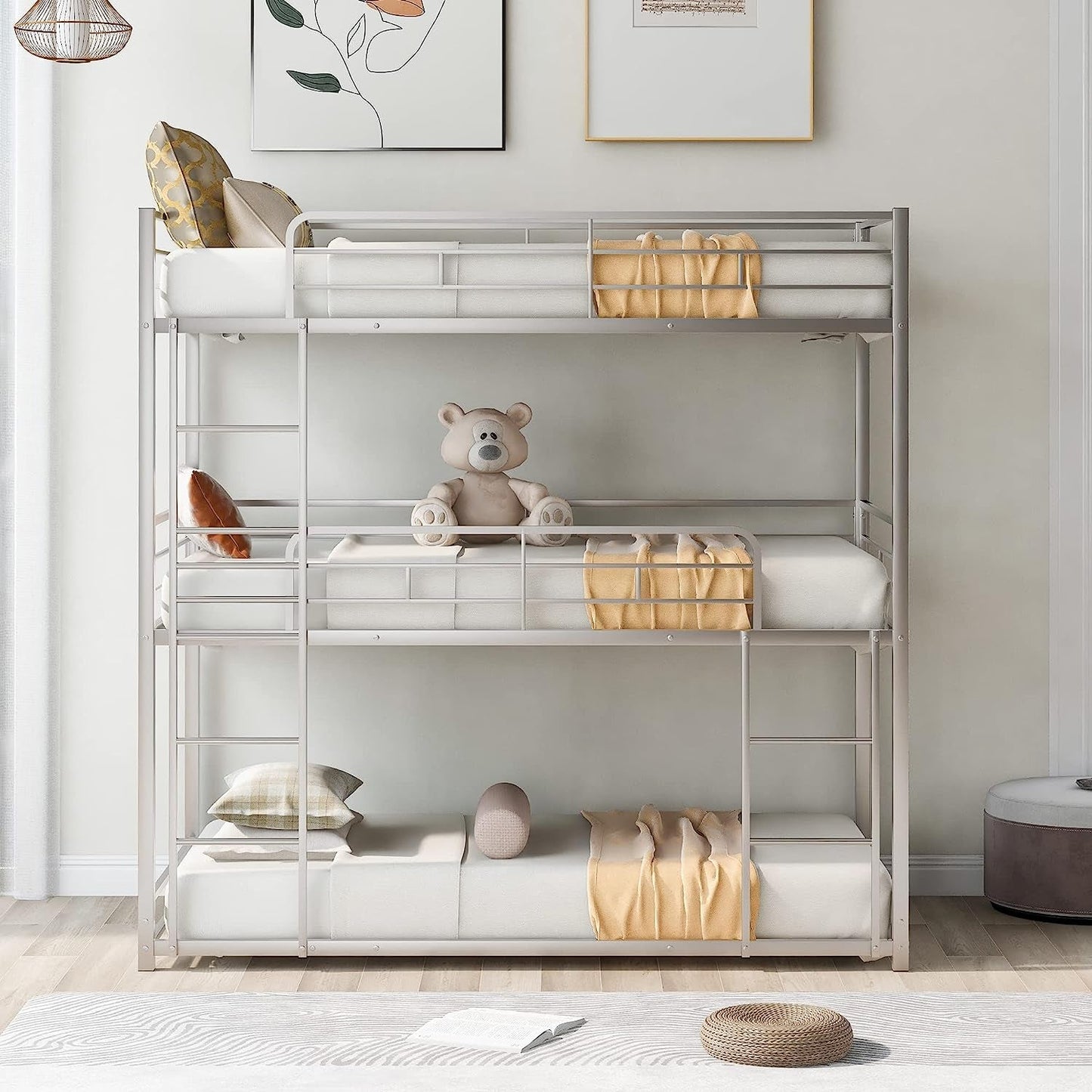 Black Triple Metal Bunk Bed Twin XL Full Queen Sizes