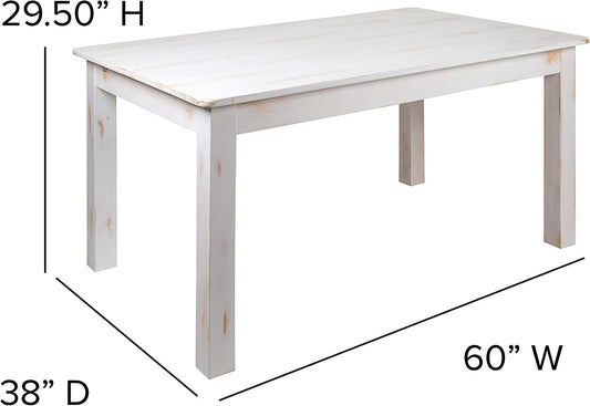 Rustic White Durable Farm Dining Table 60 Inch Long