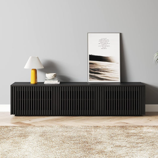 65 Inch Black Solid Wood TV Stand With Oak Veneer Finish